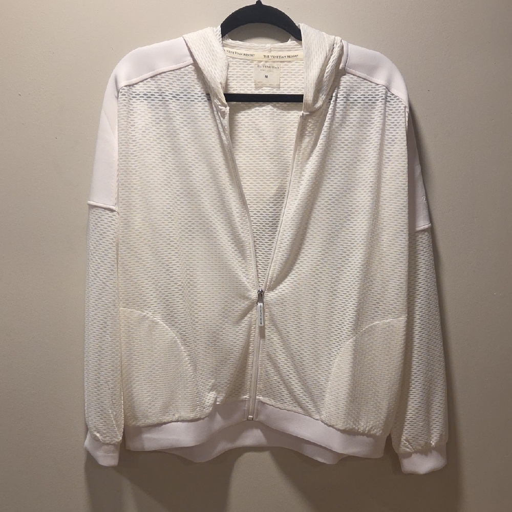 White Mesh Zip-Up Hoodie